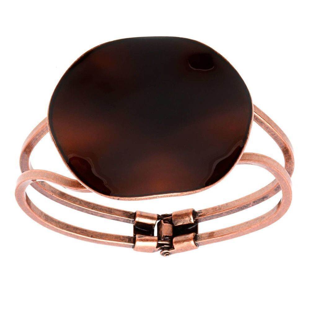 Pilgrim Skanderborg Antiqued Copper-toned Brown Rippled Enamel Disc Bangle